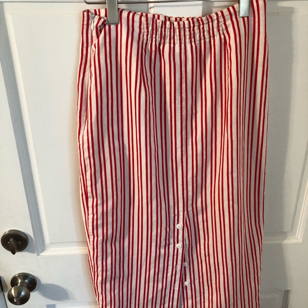TOTOnKO Strawberries & Cream Striped Linen Cotton Blend Midi Skirt M - Picture 4 of 8